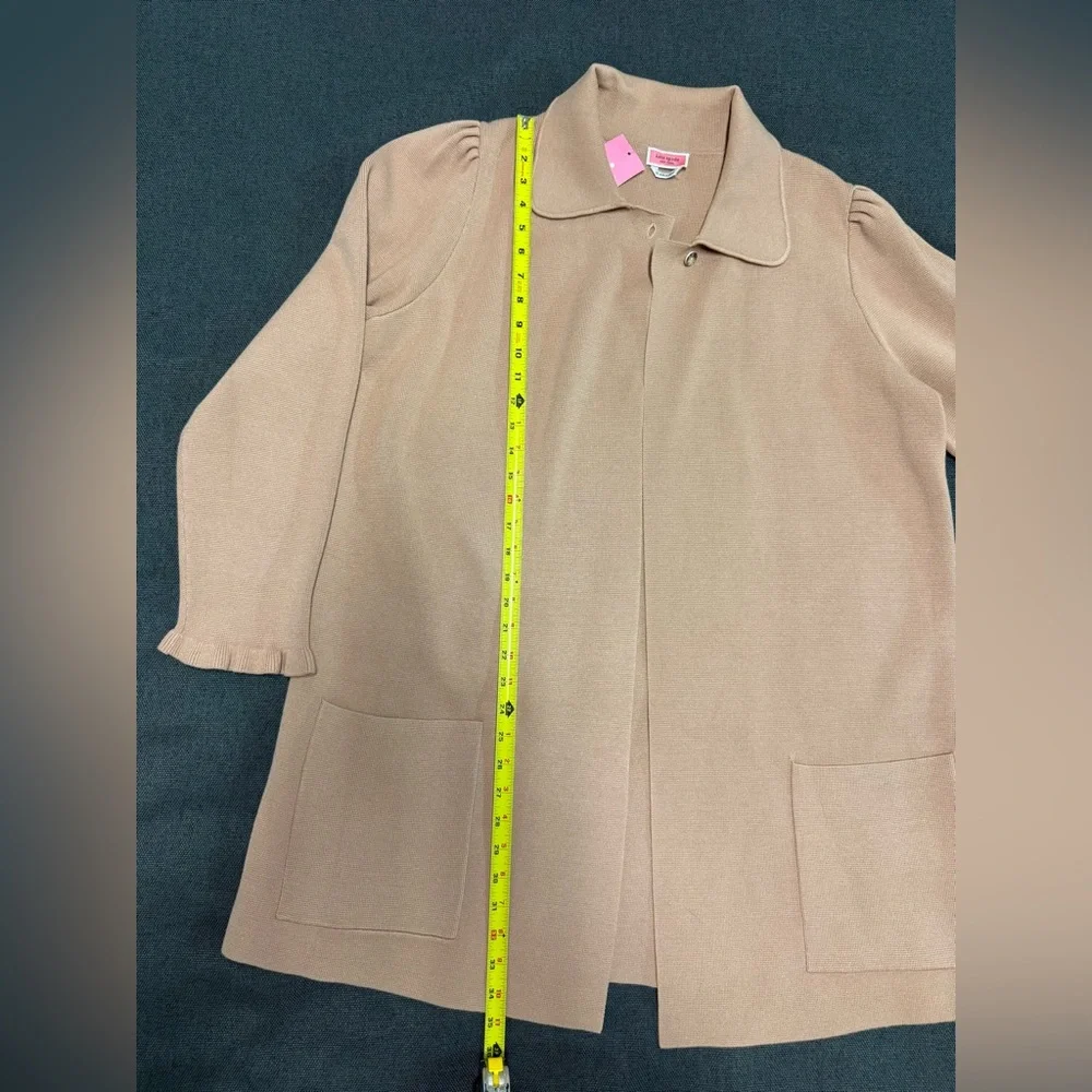 NWT Kate Spade Ruffle Sweater Knit Cardigan Blazer, Light Fawn XL Preppy